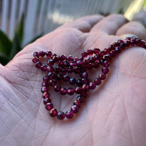 Hand Crafted Copper Red Garnet Crystal Beaded Dangle Chandelier Earrings - Picture 6 of 17
